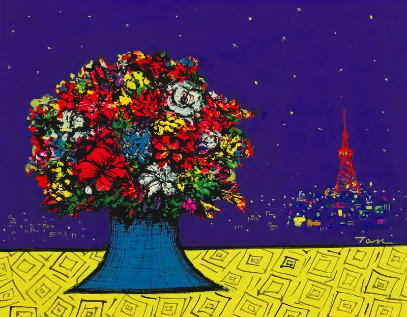 「東京タワーの見える静物」6号F アクリル絵の具 額付き