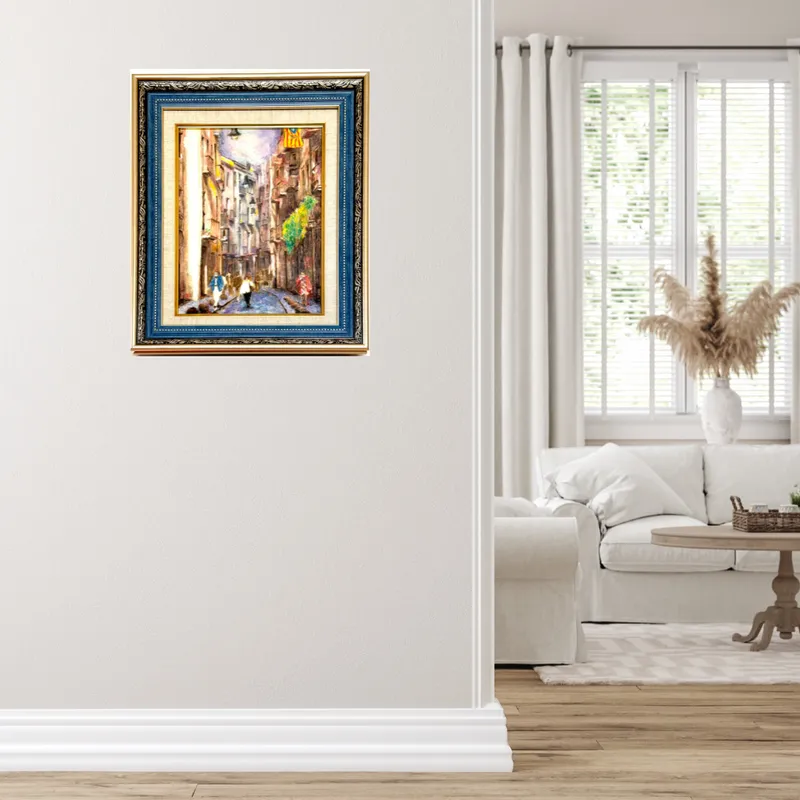 風景画「ジローナ旧市街」油彩画 F4/額付き