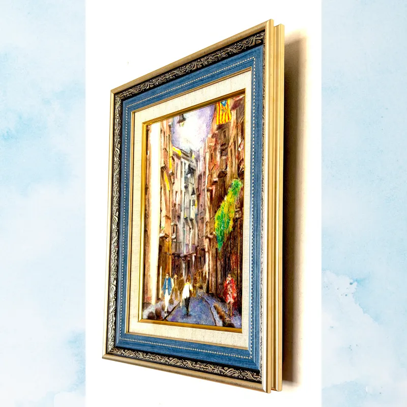 風景画「ジローナ旧市街」油彩画 F4/額付き