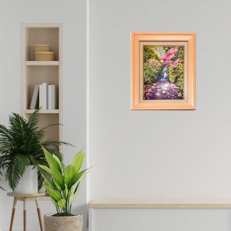 風景画「ツツジの木漏れ日」油彩画F4 額付き（アクリル面 ）