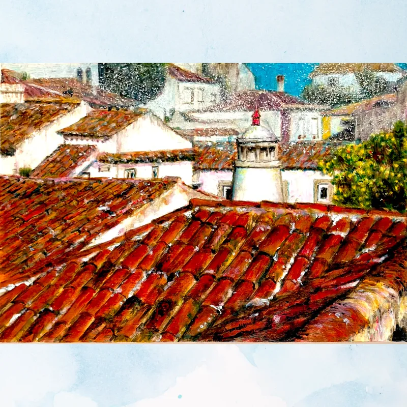 風景画「オビドスの午後」油彩画/F4 額付き