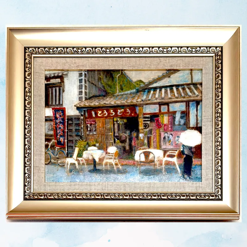 風景画「鞆の浦の夏」油彩画F4/額付き（アクリル面 ）