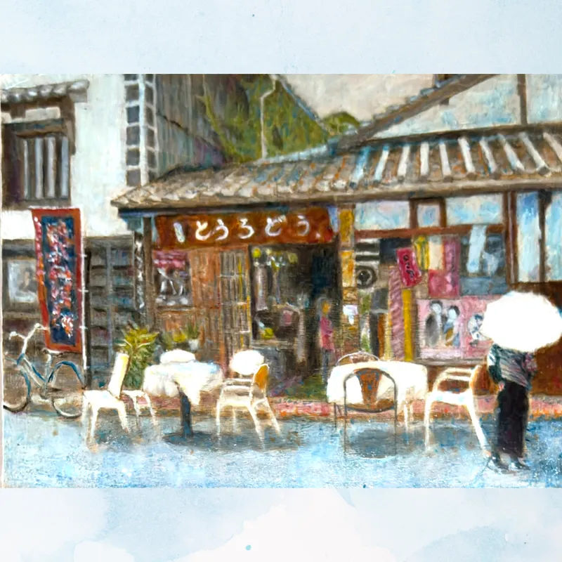 風景画「鞆の浦の夏」油彩画F4/額付き（アクリル面 ）