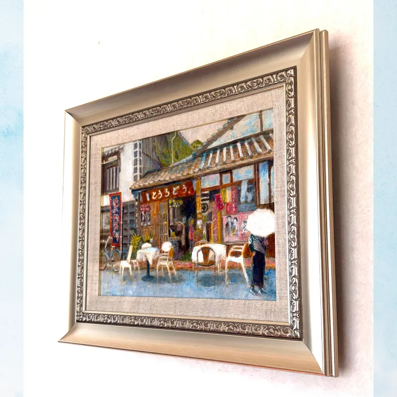 風景画「鞆の浦の夏」油彩画F4/額付き（アクリル面 ）