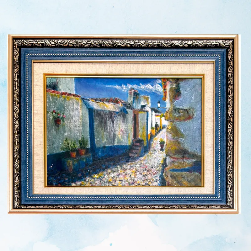 風景画「白壁の記憶・オビドス」油彩画 / F4 額付き