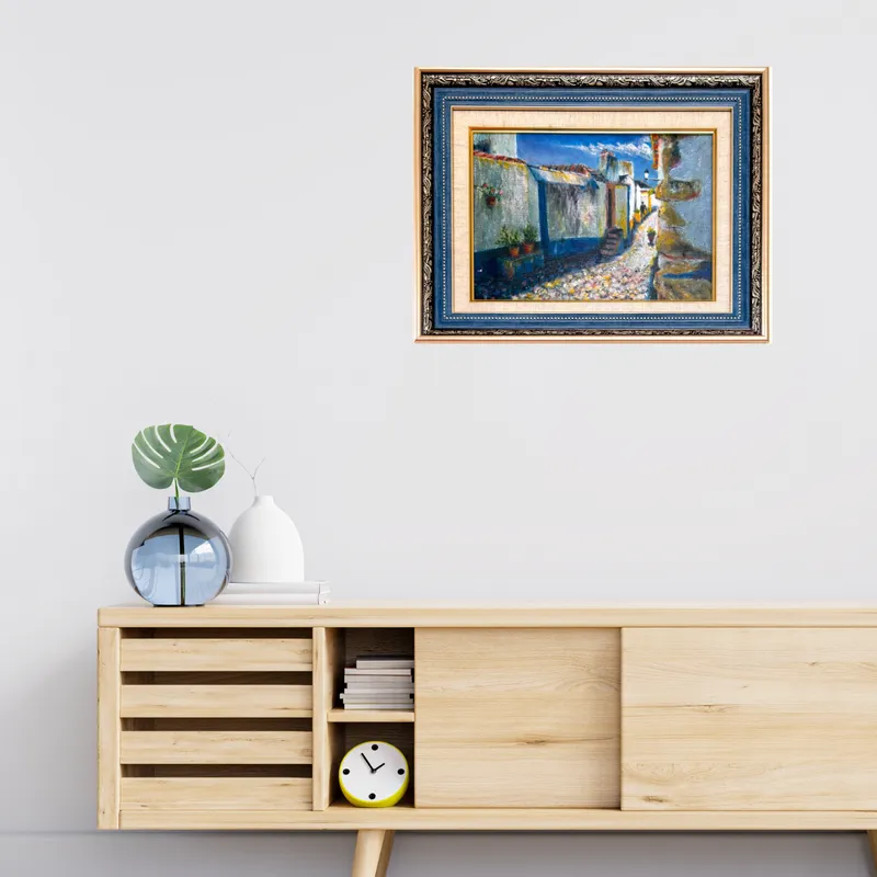 風景画「白壁の記憶・オビドス」油彩画 / F4 額付き