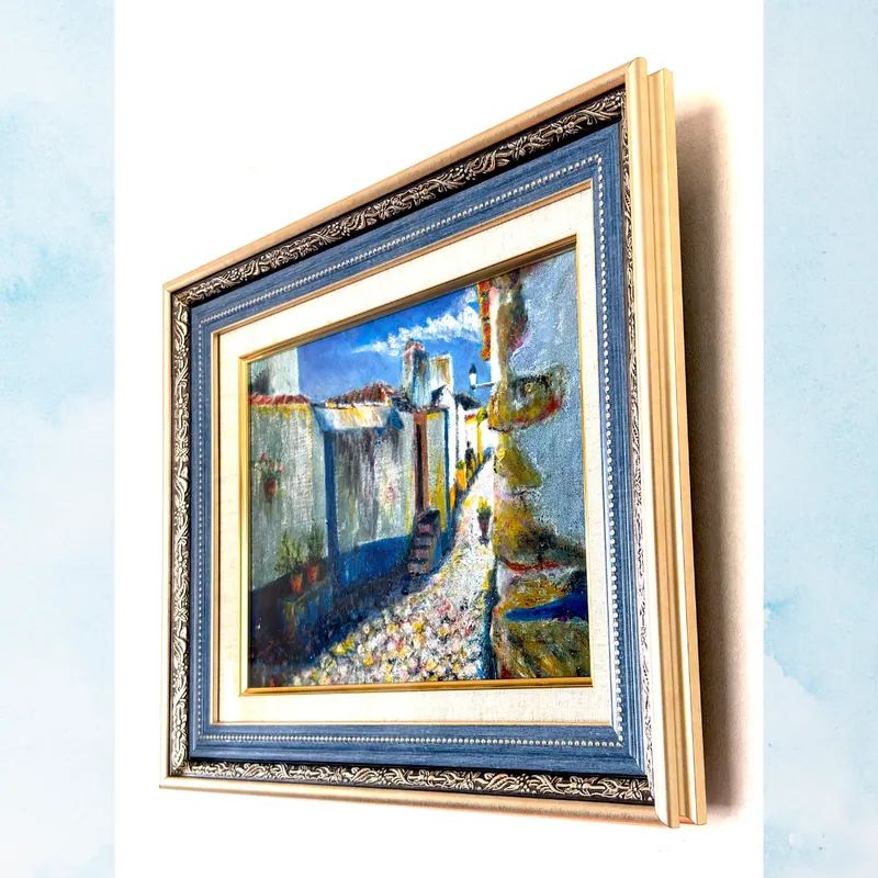 風景画「白壁の記憶・オビドス」油彩画 / F4 額付き