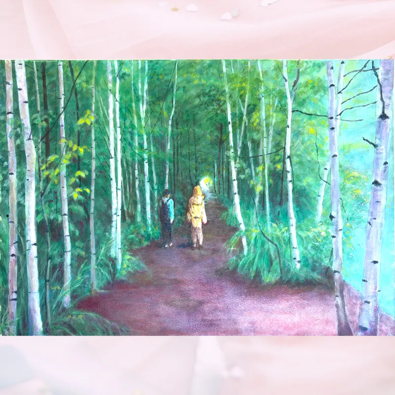 風景画「つづく道」アクリル画 / B3 額なし