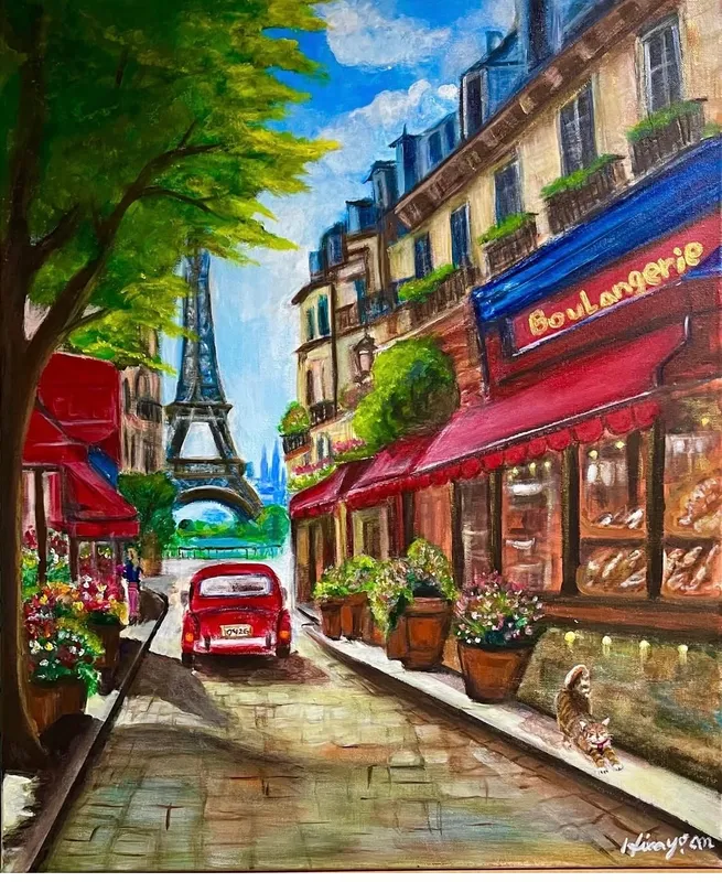 エッフェル塔の見える小さな路地