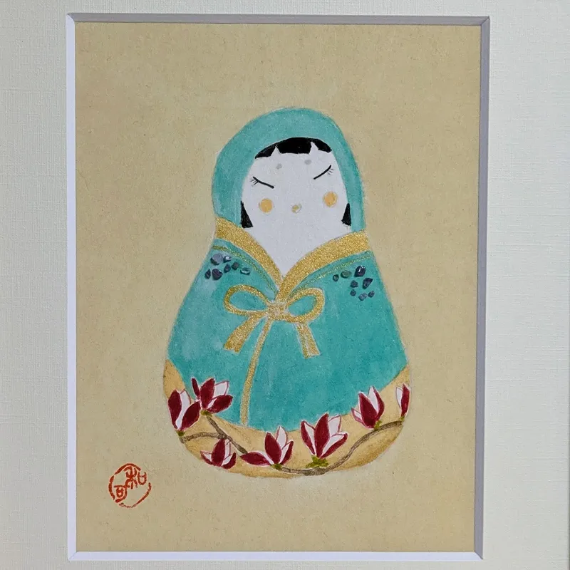 アマゾナイトで描いた「花だるま」