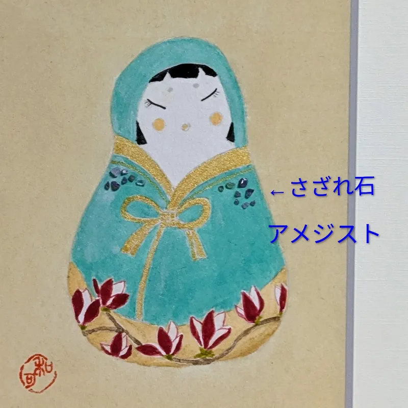 アマゾナイトで描いた「花だるま」
