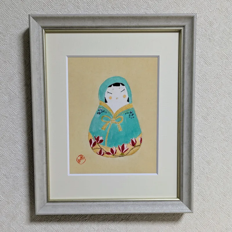 アマゾナイトで描いた「花だるま」