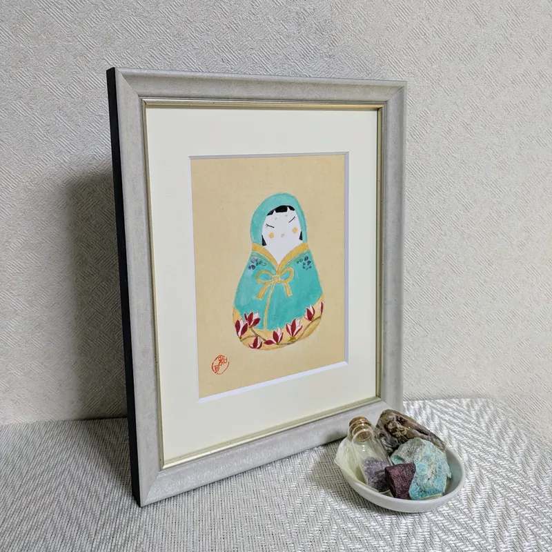 アマゾナイトで描いた「花だるま」