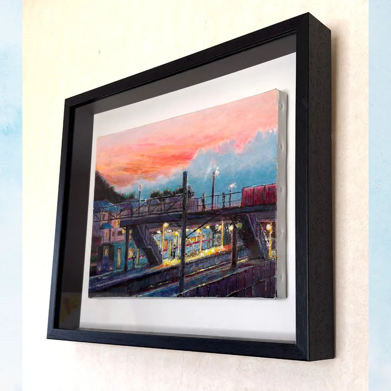 風景画「ただいま！お疲れ様！」油彩画/F4  額付き