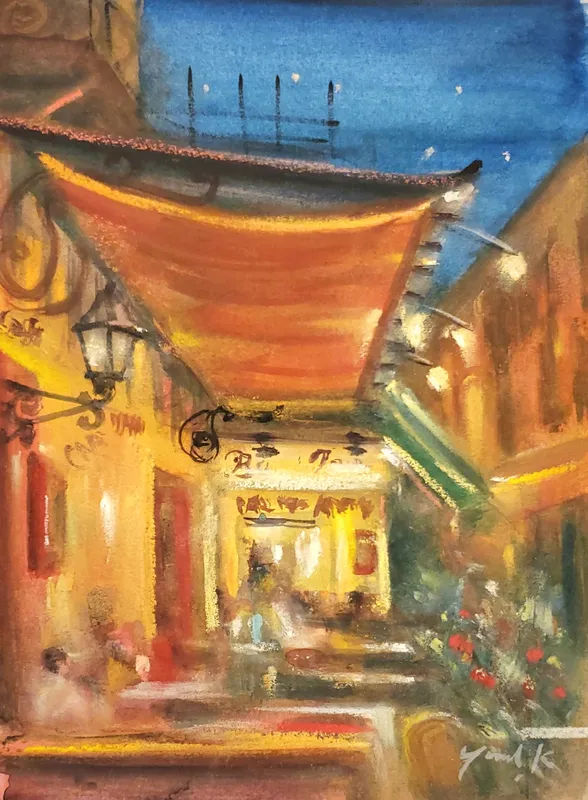 夜のカフェテラス