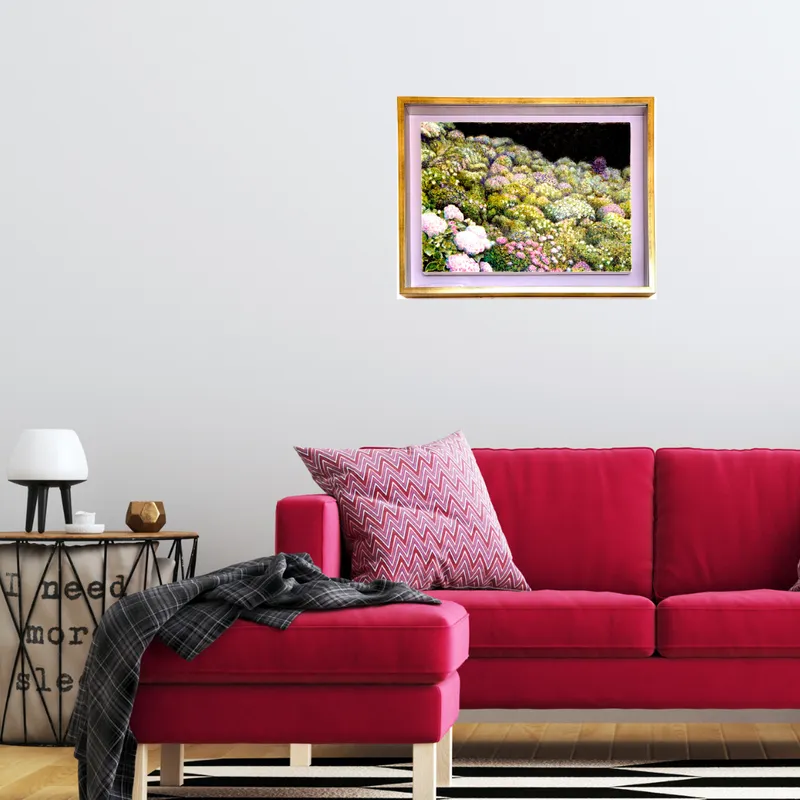 風景画「光あふれる新宮あじさいの里」油彩画 / B3 額付き