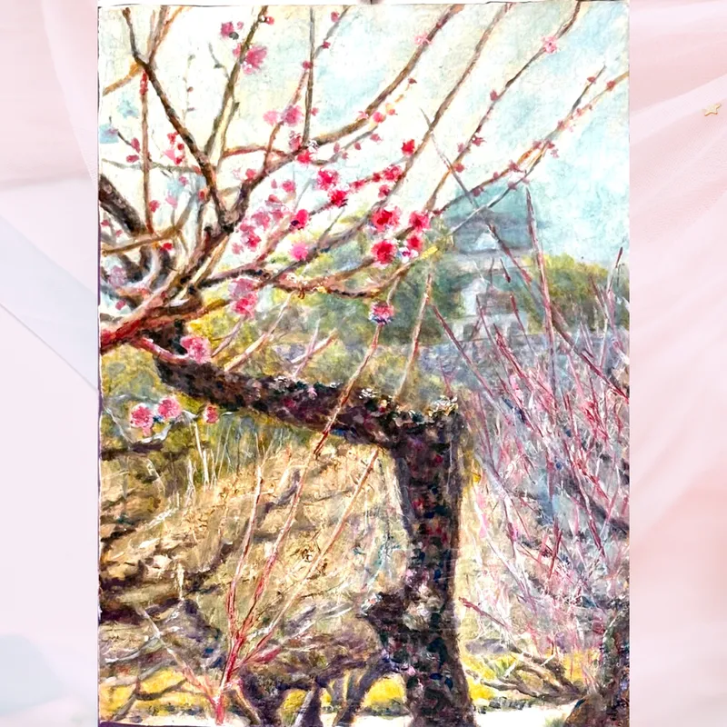 風景画「凜とした春の訪れ」油彩画 / SM 額付き