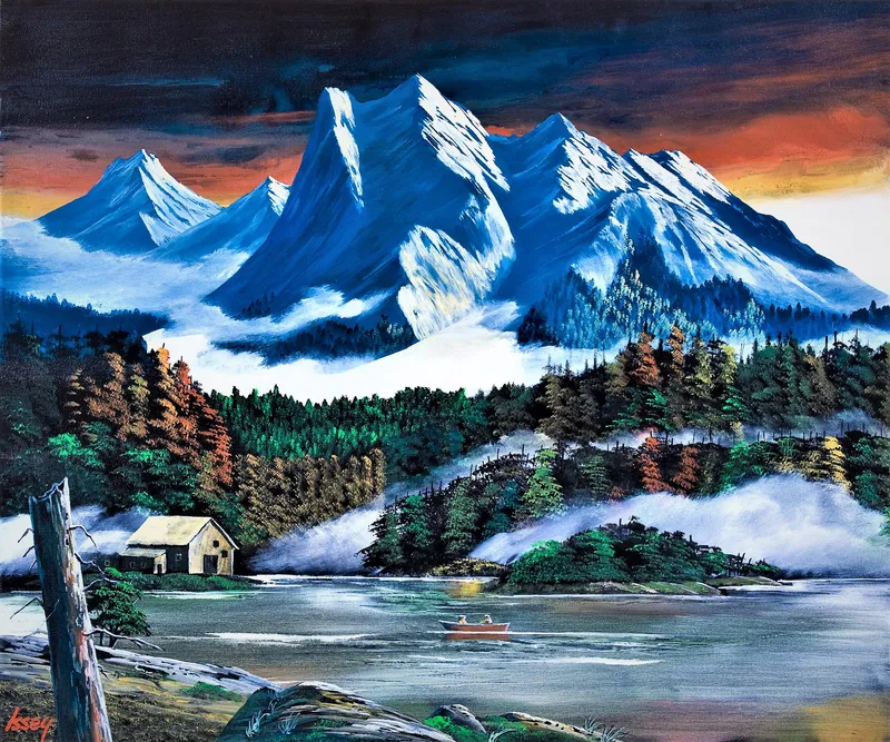 夕暮の岩山