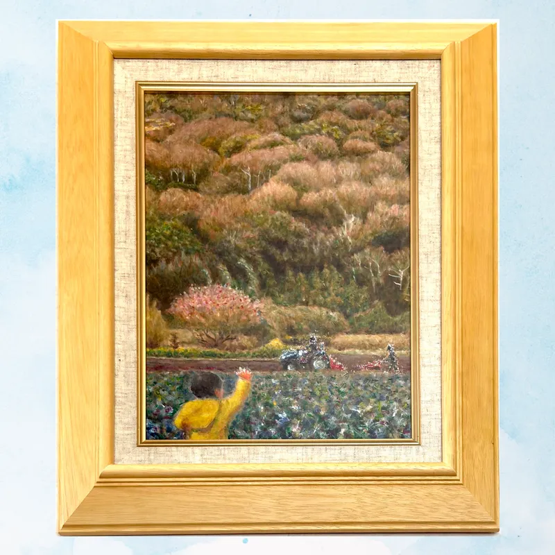 風景画「芽吹の頃」油彩画 F4 / 額付き