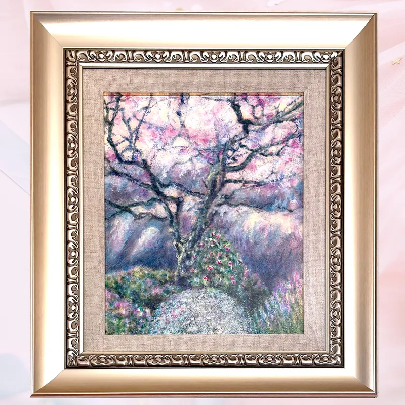 風景画「風にほどける春」油彩画 F3 / 額付き