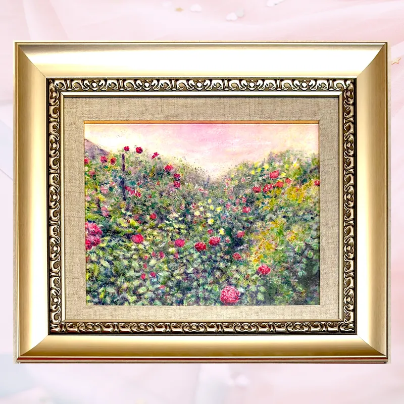 風景画「光ほどける庭」油彩画 F3 / 額付き