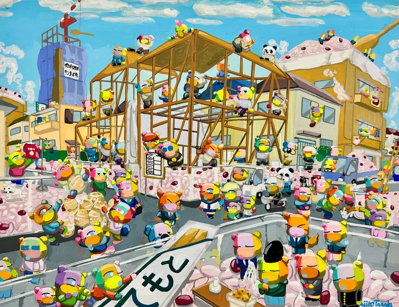 赤飯と木造住宅建築中
