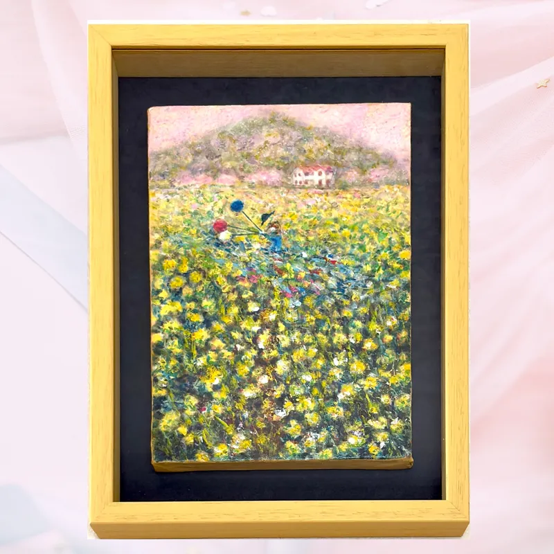 風景画「春いちばん」油彩画　SM 額アクリル面