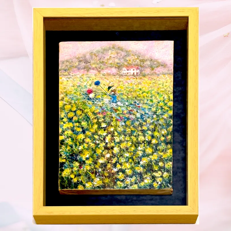 風景画「春いちばん」油彩画　SM 額アクリル面