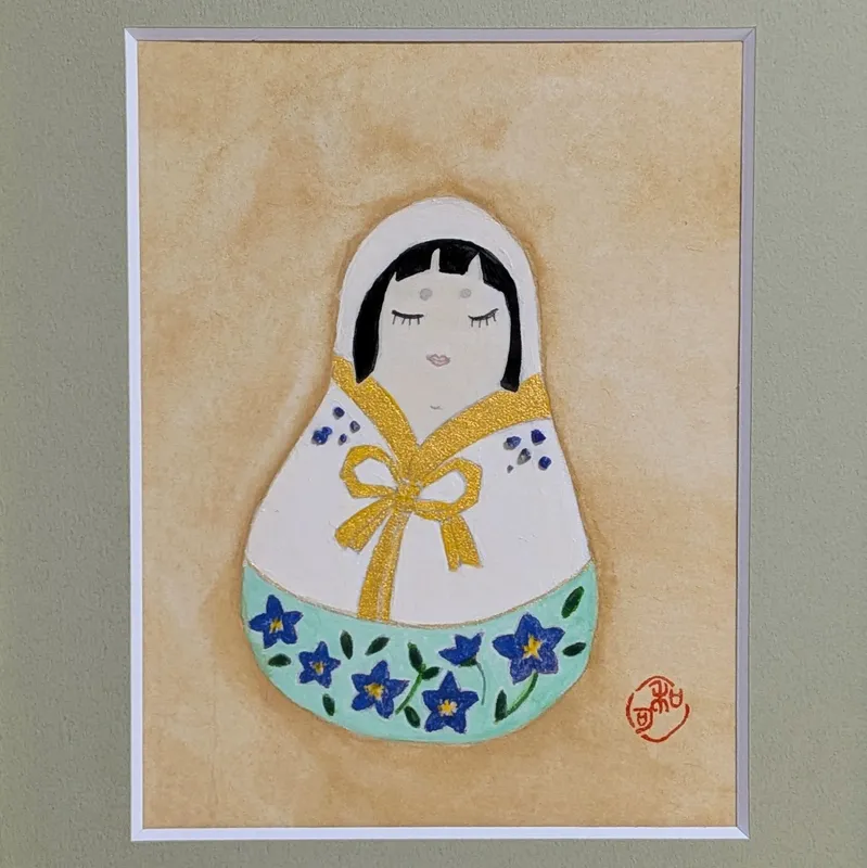 カーネリアンで描いた花だるま