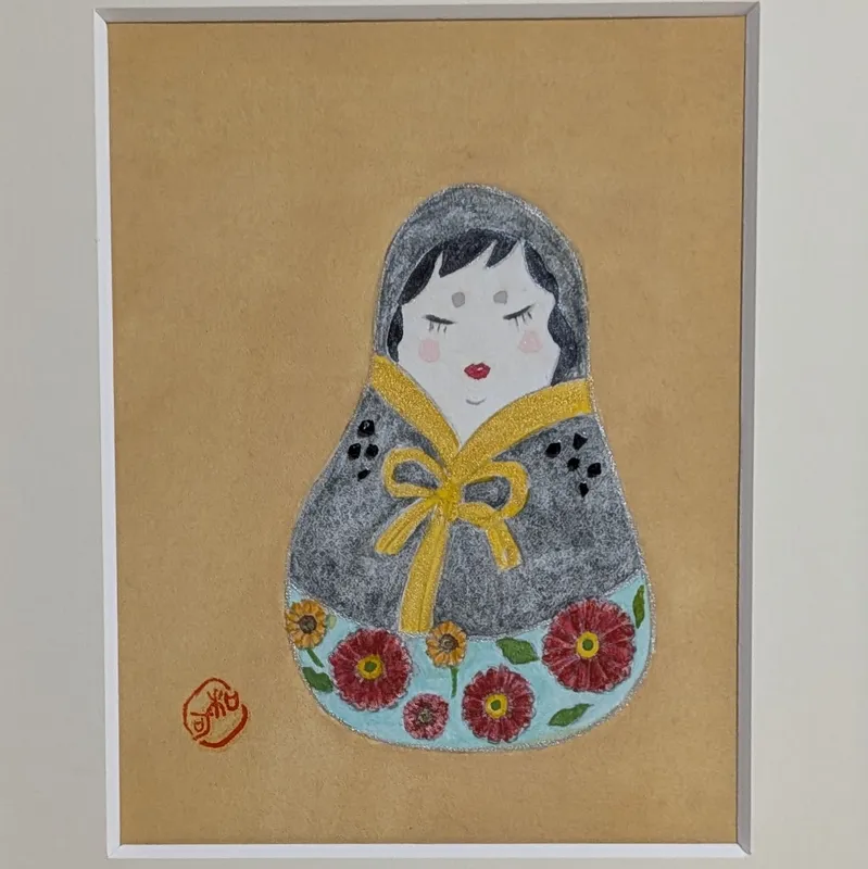 ブラックトルマリンで描いた花だるま